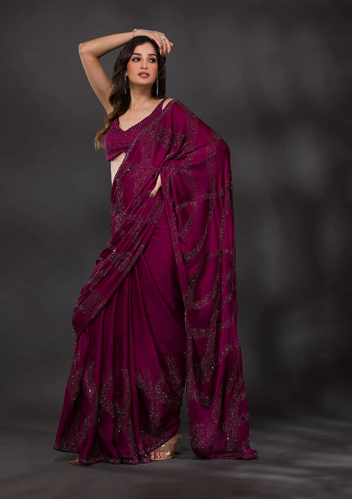 koskii-wine-swarovski-semicrepe-designer-saree
